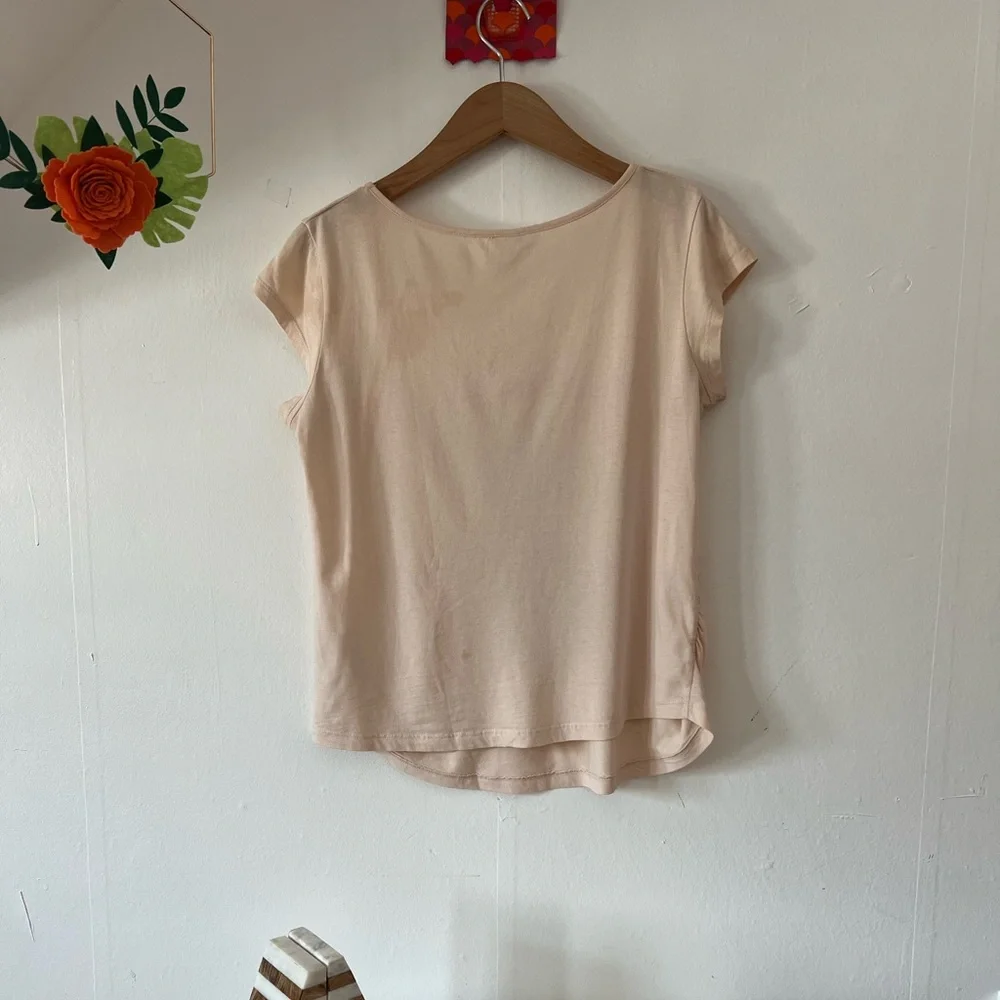 H&M Mama pineapple tshirt sz M maternity peachy pink cap sleeves cotton gold - Picture 2 of 8
